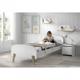 BODHI WHITE - Lit 90x200cm avec Barrière + Chevet + Etagères