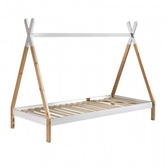 FLITT - Lit 90x200cm Blanc et Pin Forme Tipi