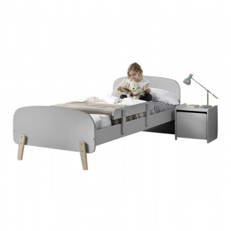 BODHI GREY - Lit 90x200cm avec Barrière de Lit + Chevet