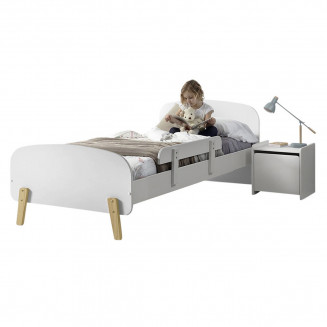 BODHI WHITE - Lit 90x200cm avec Barrière de Lit + Chevet