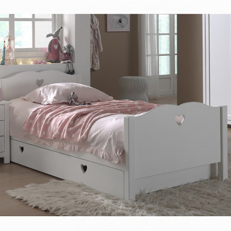 MILADY - Lit 90x200cm Blanc avec Tiroir de Lit Motifs Coeurs