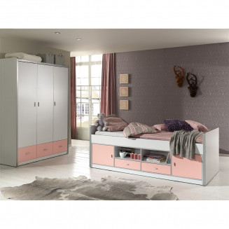 BAYMAX - Pack Lit Multi-Rangement 90x200cm Rose + Armoire 3P