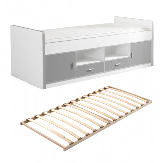 BAYMAX - Lit Multi-Rangement 90x200cm Gris avec Sommier