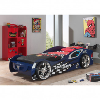 TURBO - Lit Voiture Racing 90x200cm + Bibliothèque H.134cm