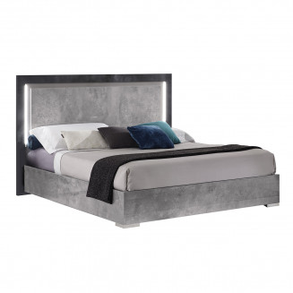 HYDE - Lit 140x190cm Gris Effet Pierre avec Leds