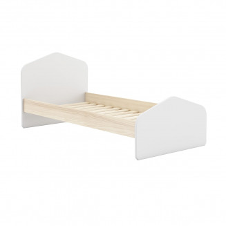 KAINA - Lit 90x190cm MDF et Pin Coloris Blanc et Naturel