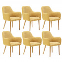 HORIK - Lot de 6 Fauteuils Velours Côtelé Jaune Dos Tissu Chiné Pieds Bois