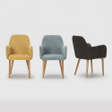 HORIK - Lot de 6 Fauteuils Velours Côtelé Jaune Dos Tissu Chiné Pieds Bois