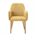 HORIK - Lot de 6 Fauteuils Velours Côtelé Jaune Dos Tissu Chiné Pieds Bois