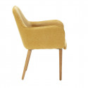 HORIK - Lot de 6 Fauteuils Velours Côtelé Jaune Dos Tissu Chiné Pieds Bois