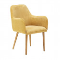 HORIK - Lot de 6 Fauteuils Velours Côtelé Jaune Dos Tissu Chiné Pieds Bois