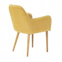 HORIK - Lot de 6 Fauteuils Velours Côtelé Jaune Dos Tissu Chiné Pieds Bois