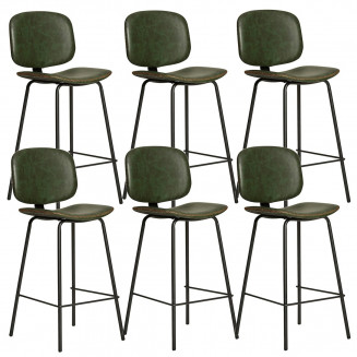 GARY - Lot de 6 Tabourets en Simili Cuir Vert Piétement Métal Noir