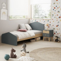 KAINA - Pack Lit 90x190cm + Chevet 2 Tiroirs Coloris Gris et Naturel