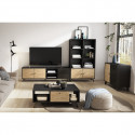 GADDI - Meuble TV 181cm 2 Portes 2 Tiroirs Effet Bois Noir et Bambou Tressé