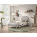 CONNIE - Pack Lit 90x200cm Tête Demi-Lune + Pouf Tissu Bouclé Gris