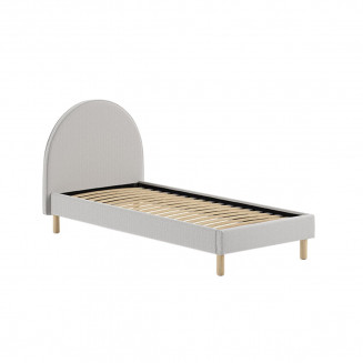 CONNIE - Lit 90x200cm Tête de Lit Demi-Lune Tissu Bouclé Gris