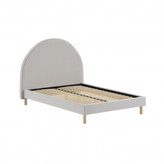 CONNIE - Lit 140x200cm Tête de Lit Demi-Lune Tissu Bouclé Gris