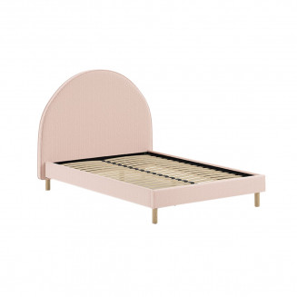 CONNIE - Lit 140x200cm Tête de Lit Demi-Lune Tissu Bouclé Rose