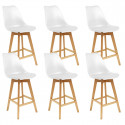 Parsa - Lot de 6 Chaises Hautes Blanches et Pieds Bois