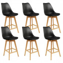 Parsa - Lot de 6 Chaises Hautes Noires et Pieds Bois