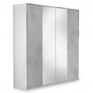 LANA - Armoire 4 Portes avec Penderie et Miroir