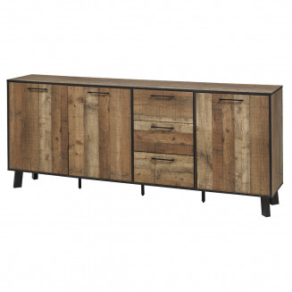 KARMINA - Buffet 3 Portes 3 Tiroirs Aspect Bois et Métal