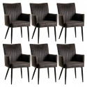 LIRA - Lot de 6 Chaises Matelassées Grises avec Accoudoirs
