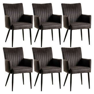 LIRA - Lot de 6 Chaises Matelassées Grises avec Accoudoirs