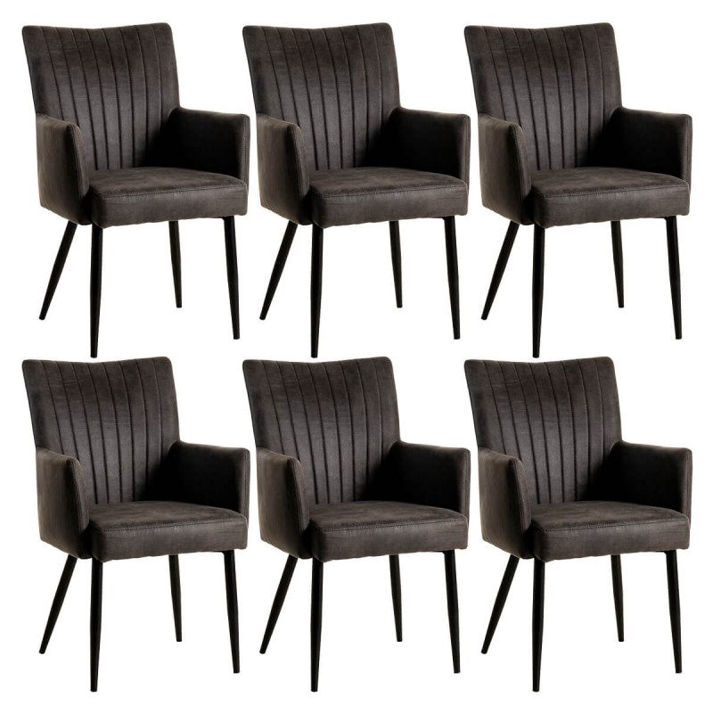 LIRA - Lot de 6 Chaises Matelassées Grises avec Accoudoirs