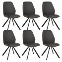 PONA - Lot de 6 Chaises Simili Cuir Gris Tissu Marron