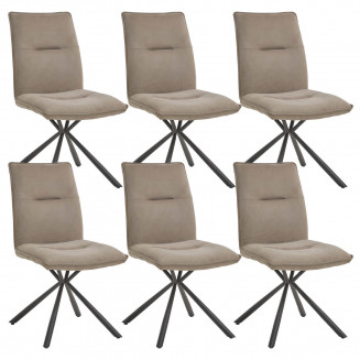 JULIANE - Lot de 6 Chaises Tissu Taupe Piètement Etoile