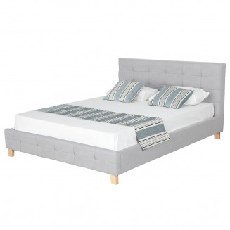 ODESSA - Lit 140x190cm Gris + Tête de Lit + Sommier