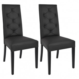 TREVI - Lot de 2 Chaises Simili Noir et Pieds Laqués