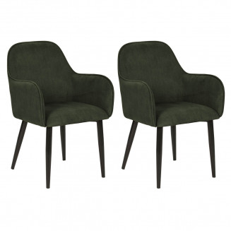 ALDA - Lot de 2 Fauteuils Pieds Métal et Tissu Vert Foncé
