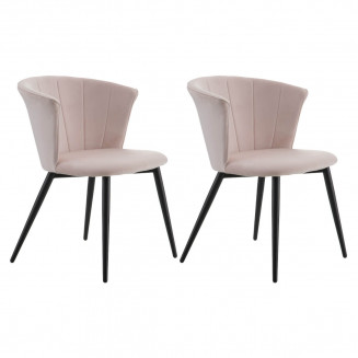 KOLYE - Lot de 2 Chaises Velours Rose et Pieds Métal