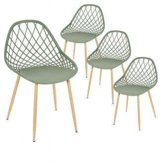 TRESSIE - Lot de 4 Chaises Vertes Coque Arrondie