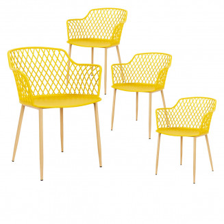 TRESSIE - Lot de 4 Fauteuils Jaunes Pieds Effet Bois Verni